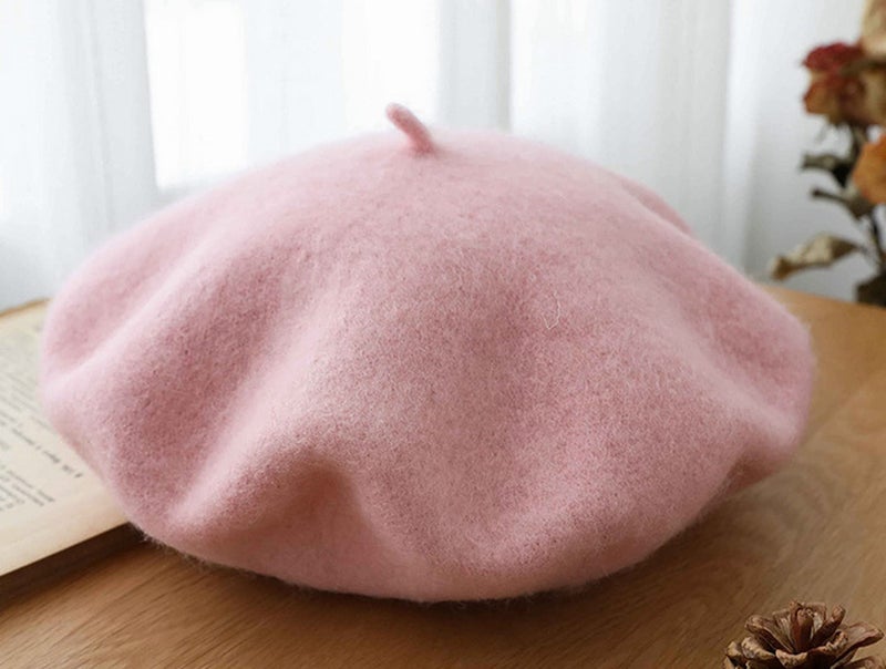 Brcus Kids Girls French Beret Hat Artist Hat Solid Warm Beanie Cap Winter Autumn (Pink, 1) - Image 2